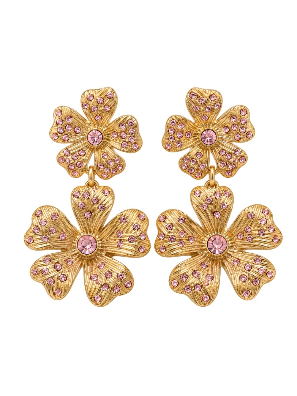 NWT Gold Pink Rhinestone Floral Statement Drop Earrings A New Day